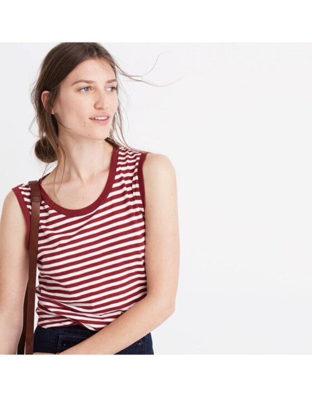 Madewell Red/White Cotton Crewneck Muscle Tank